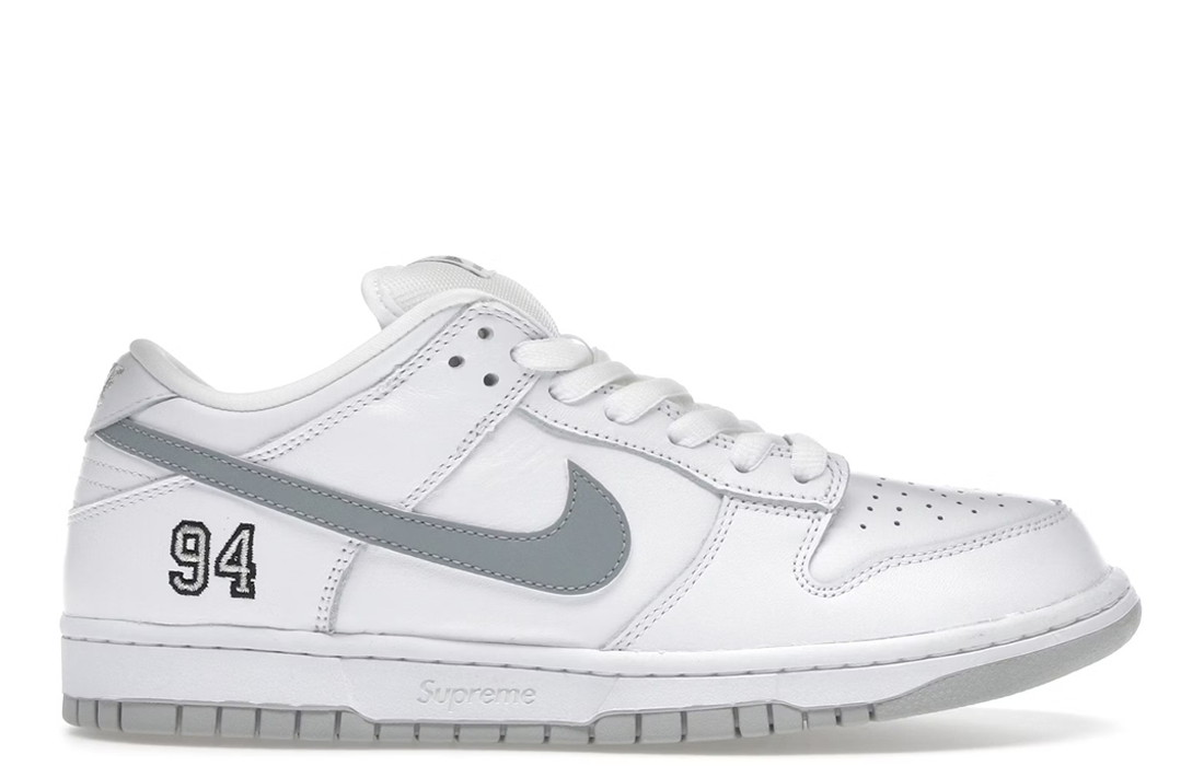 Nike SB Dunk Low x Supreme "94 White Metallic Silver"